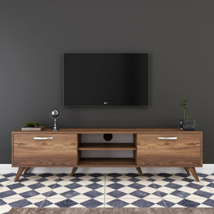 Mobile porta TV Dbarar, Credenza da soggiorno, Armadio basso per TV, Base parete attrezzata, 180x35h49 cm, Noce