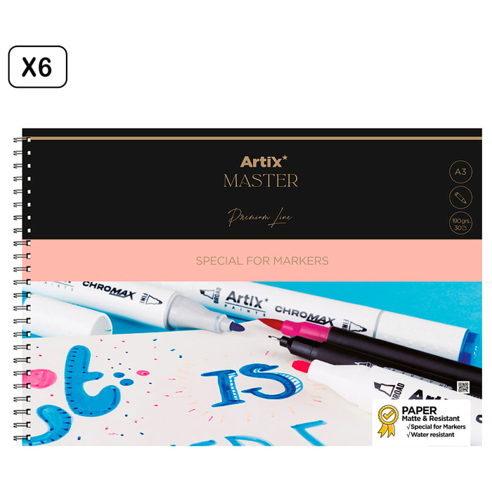 Pack da 6 pezzi BLOC DE MARKER PAPER 30 FOGLI A3 SPIRALE