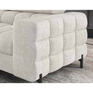 Elisa - canapé d'angle gauche 5 places convertible avec coffre et têtières réglables en tissu bouclette - Blanc