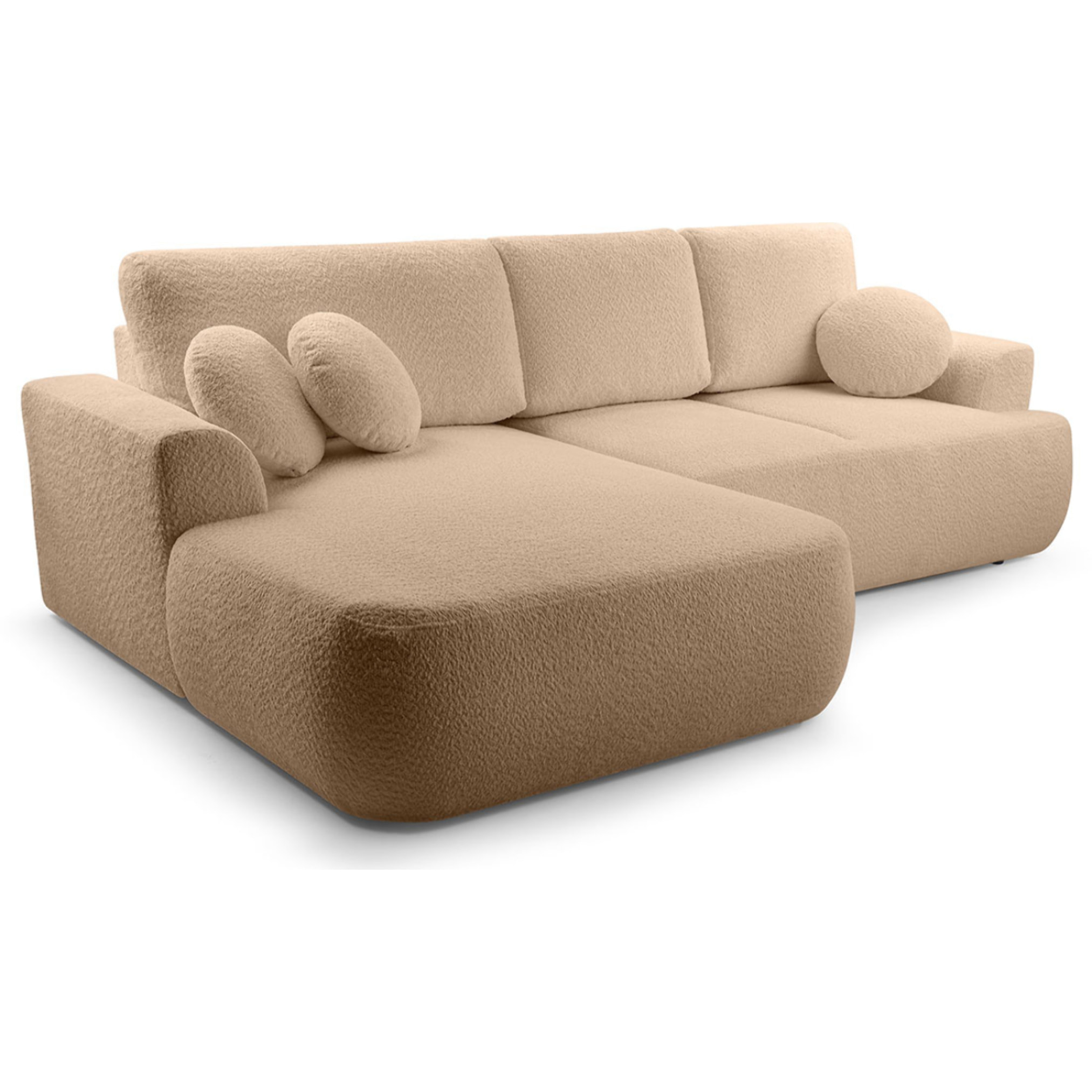 Candela - canapé d'angle gauche 4 places - convertible avec coffre - en tissu bouclette - Taupe