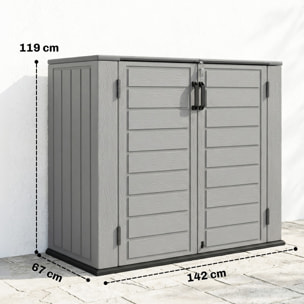 Outsunny Armario de Exterior de HDPE, 940L, Caseta de Jardín Exterior con Tapa Abatible, 2 Puertas, Cerradura, Cobertizo de Jardín para Almacenaje Herramientas, 142x67x119 cm, Gris Claro