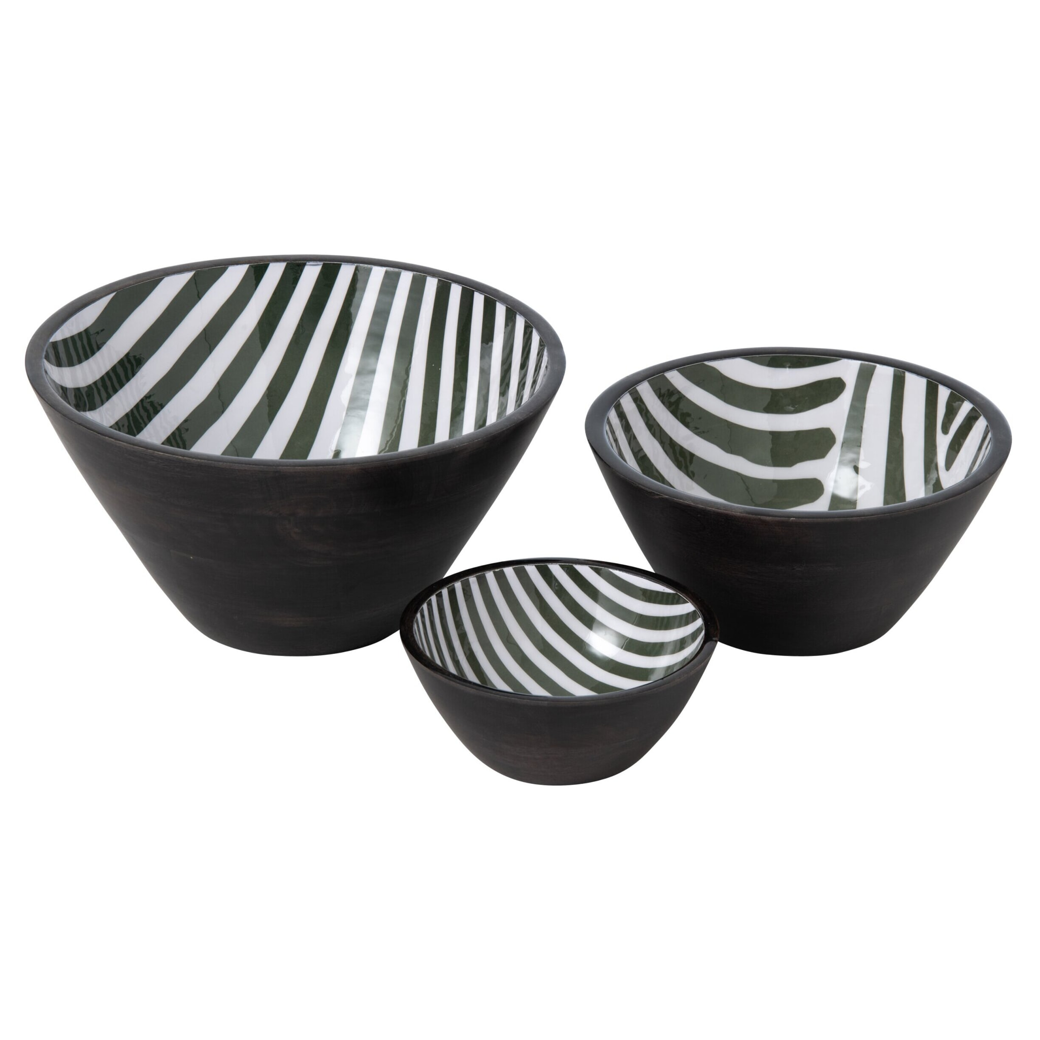 J-Line bols - bois de manguier - vert olive/marron foncé - large - assortiment de 2