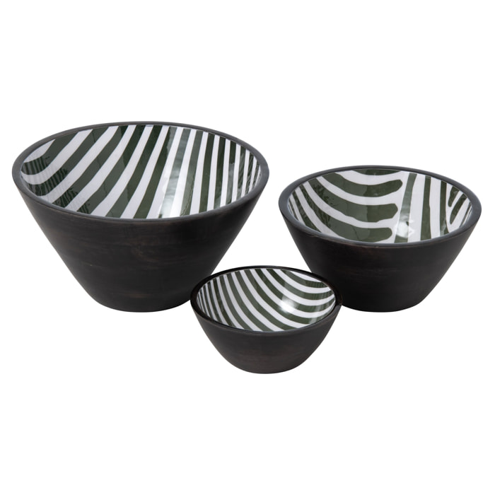 J-Line bols - bois de manguier - vert olive/marron foncé - large - assortiment de 2