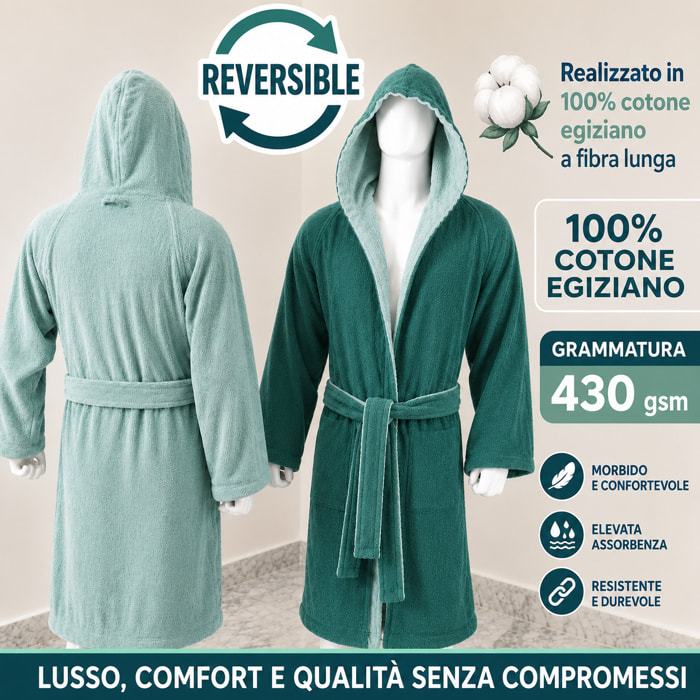 COTONE EGIZIANO Accappatoio Reverse in cotone egiziano 430 gr_Tiffany Smerald