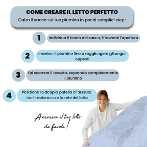 PARURE COPRIPIUMINO RASO CLOE, 100% Raso di Cotone, Made in Italy - AZZURRO