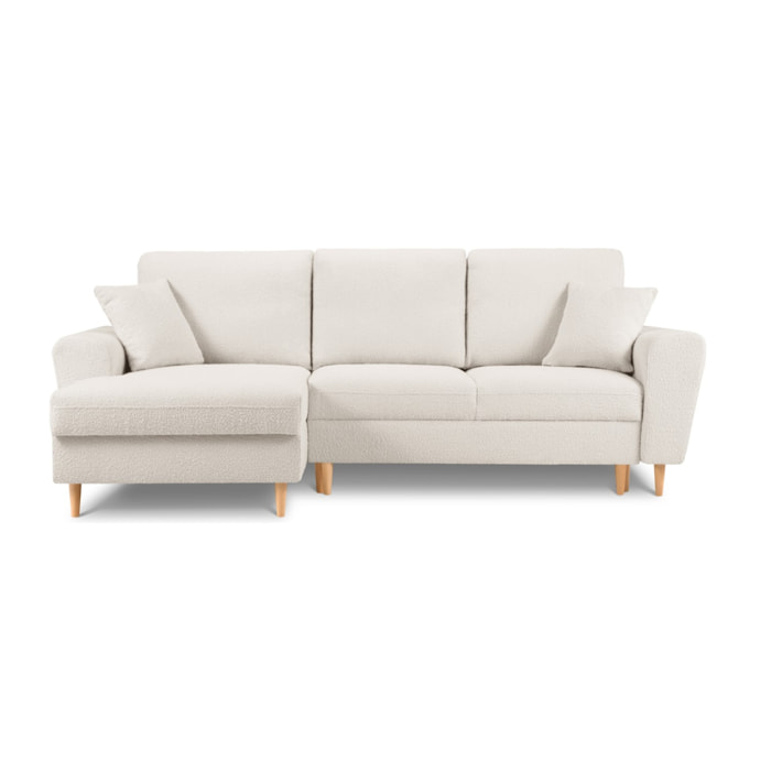 Canapé d'angle gauche convertible avec coffre de rangement "Kyoto" 4 places en bouclé beige