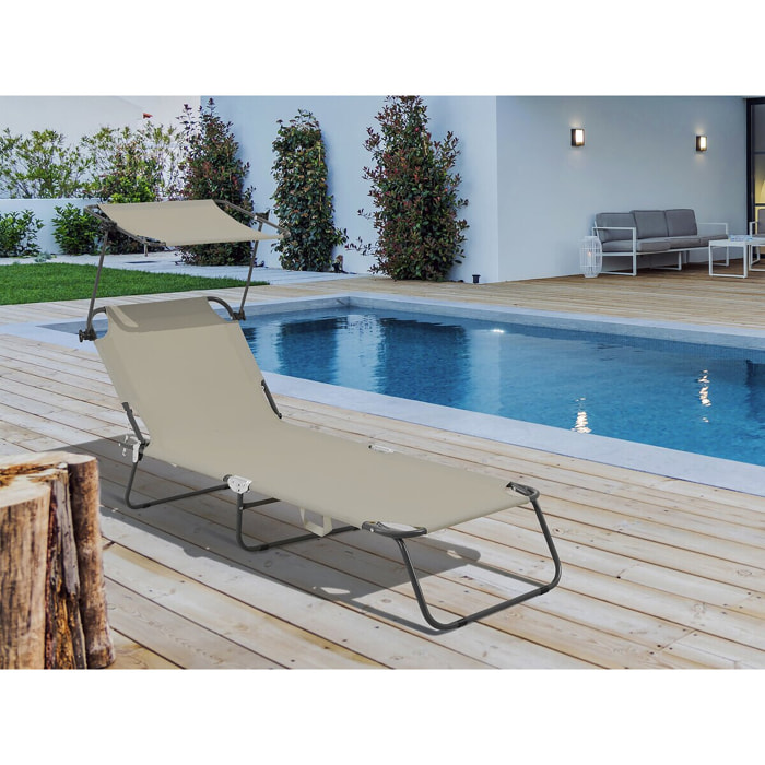 Bain de soleil pliable "Lazy" - Avec pare soleil - Taupe
