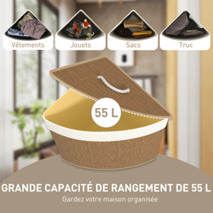 Panier à linge d'angle bambou 55L déhoussable lavable marron