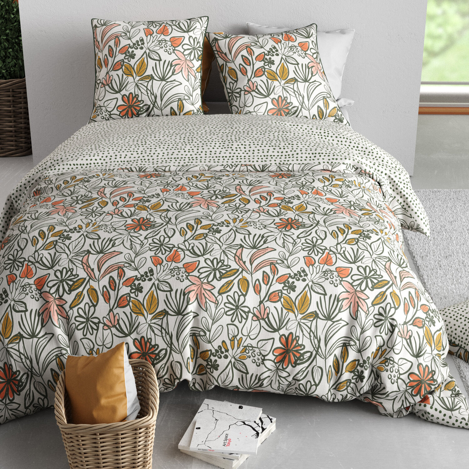 Parure housse de couette 3pcs 100% coton 57 fils narcisse