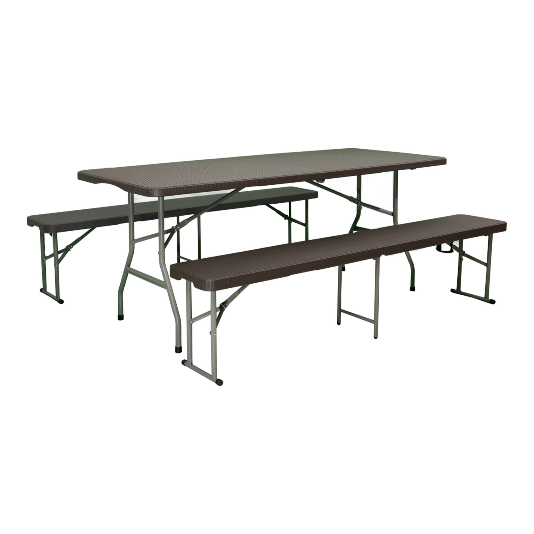 Banco plegable acabado con efecto ratán color negro 183x30x43cm y con asa para facilitar su desplazamiento