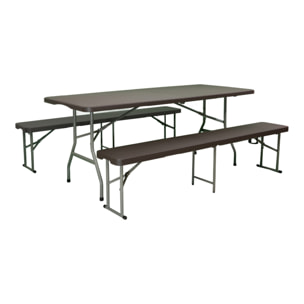 Banco plegable acabado con efecto ratán color negro 183x30x43cm y con asa para facilitar su desplazamiento