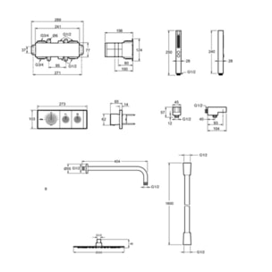 Colonne de douche encastrée thermostatique Metro laiton brossé