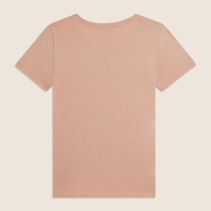 T-shirt manica corta con dettaglio cut out e strass