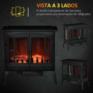 Chimenea Eléctrica 1000 W/2000 W Chimenea Decorativa con Ventanas LED Llamas Brillo Ajustable y Protección Sobrecalentamiento para 15-20 ㎡ 60x37x60,5 cm Negro