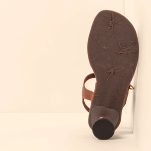 Sandalias con tacón N884 SOFT NAPPA CUERO/ FLORA color Cuero