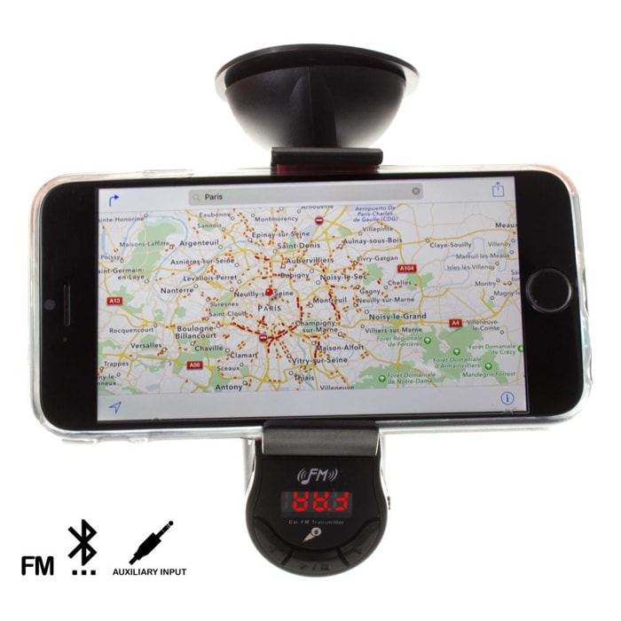 Manos libres bluetooth FM + soporte de ventosa para movil 360º FM09