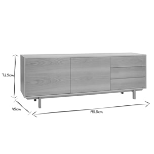 Buffet scandinave en bois clair 2 portes 3 tiroirs L195cm SID