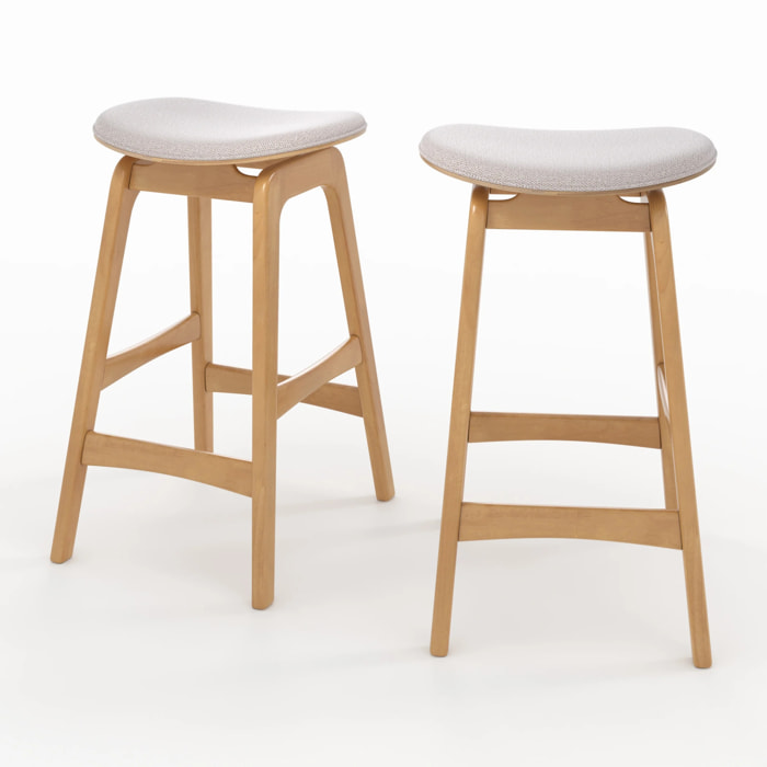 Lot de 2 tabourets pour îlot central 65,5 cm en bois et tissu beige - Jude