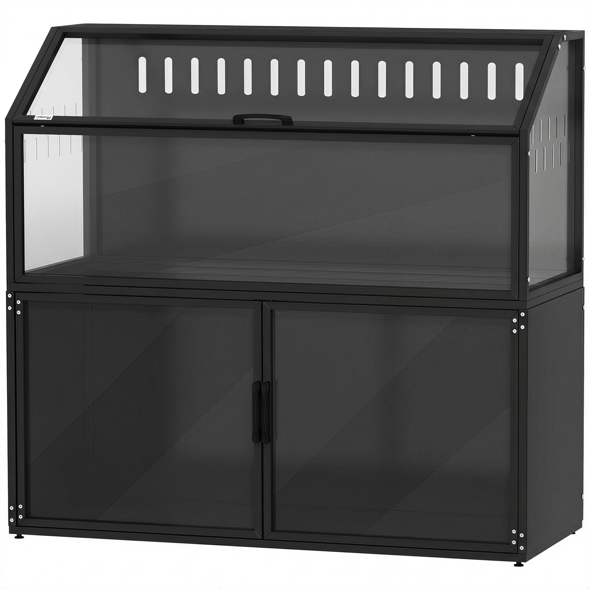 Cage hamster rongeur armoire 2 portes 2 en 1 acier noir acrylique transparent toit ouvrant
