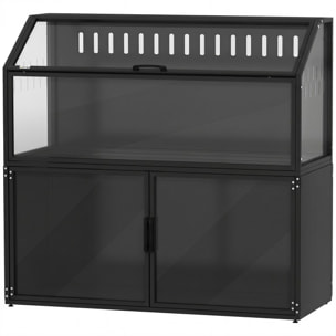 Cage hamster rongeur armoire 2 portes 2 en 1 acier noir acrylique transparent toit ouvrant