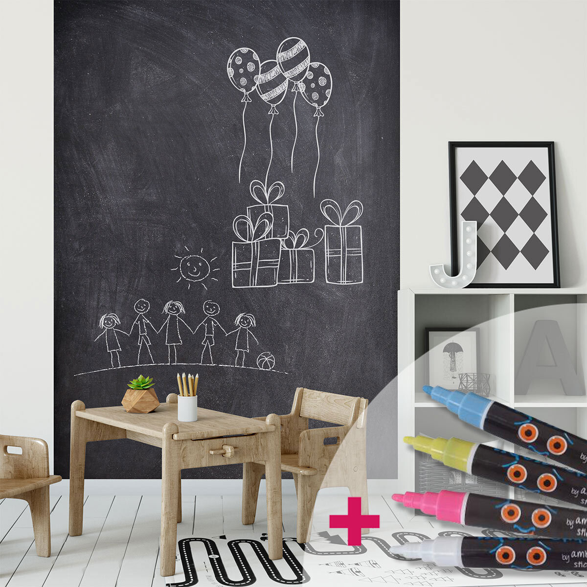Sticker ardoise tableau noir - stickers muraux adhésif effaçable - ARDOISE GÉANTE 1,20 X 2 MÈTRES ET 4 CRAIES LIQUIDES