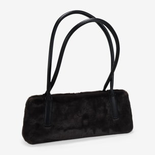 Bolso de hombro marrón con pelo