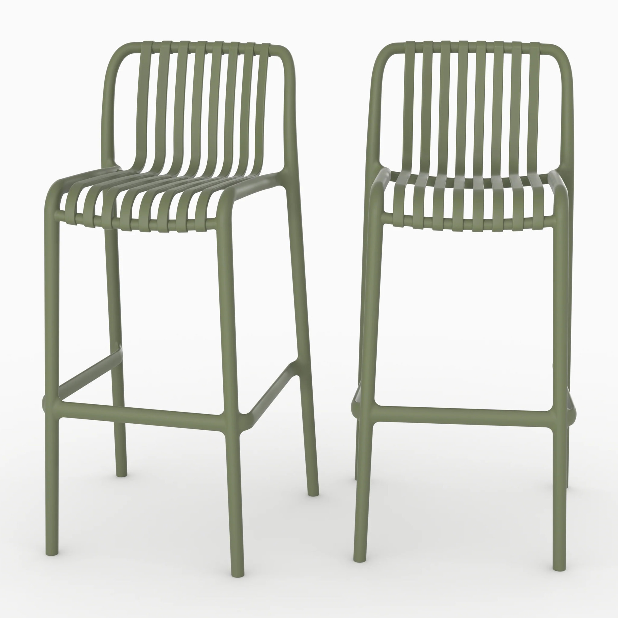 Lot de 2 chaises de bar de jardin 76 cm en plastique vert kaki - Duli