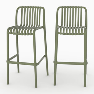 Lot de 2 chaises de bar de jardin 76 cm en plastique vert kaki - Duli