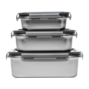 Lot de 3 boîtes rectangulaires en inox (650, 1300, 2250 ml)