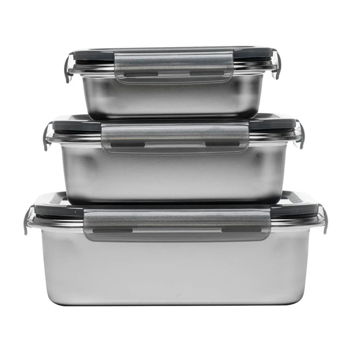 Lot de 3 boîtes rectangulaires en inox (650, 1300, 2250 ml)