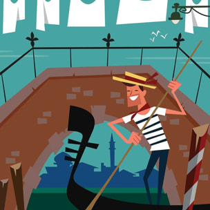 Affiche Gondole à Venise Affiche + cadre en bois - Noir