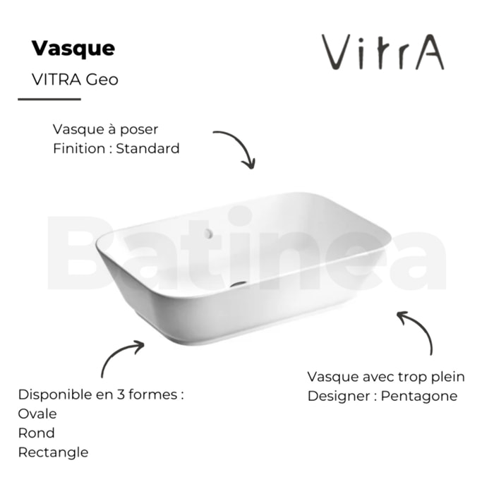 Vasque à poser VITRA Geo rectangle blanc