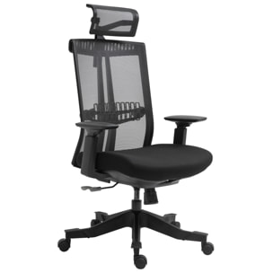 Vinsetto Silla de Oficina Ergonómica Silla de Malla Giratoria y Reclinable con Altura Ajustable Reposabrazos Reposacabezas y Soporte Lumbar Regulable 66,5x66x109-118 cm Negro