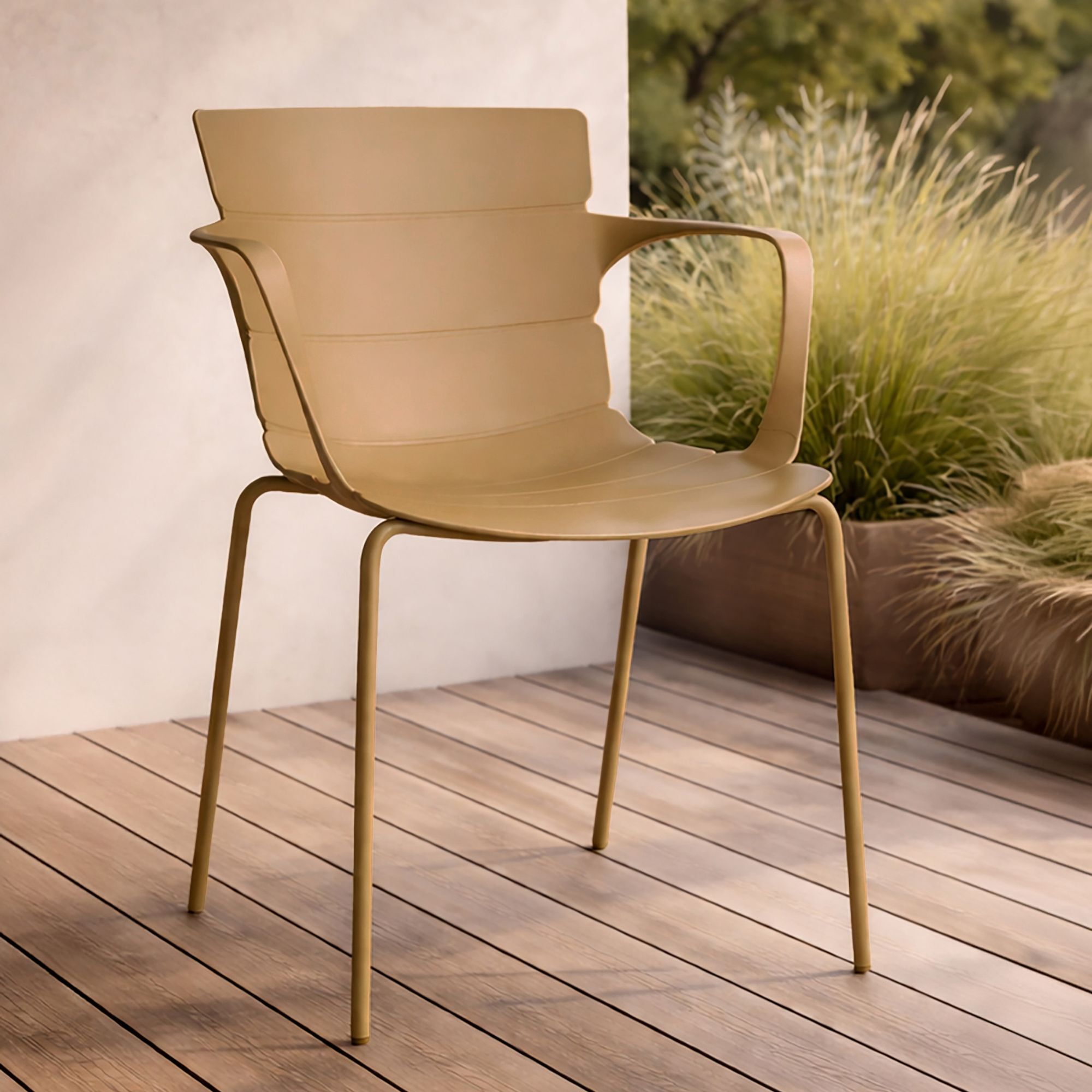 Ensemble table en bois d'acacia et 8 fauteuils de jardin ocre MONTAUK