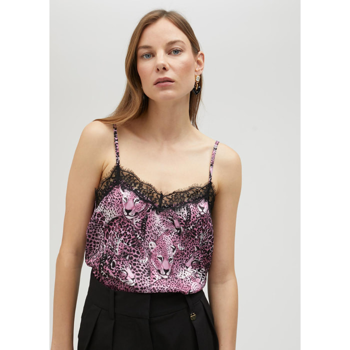 Top stile lingerie stampa animalier rosa