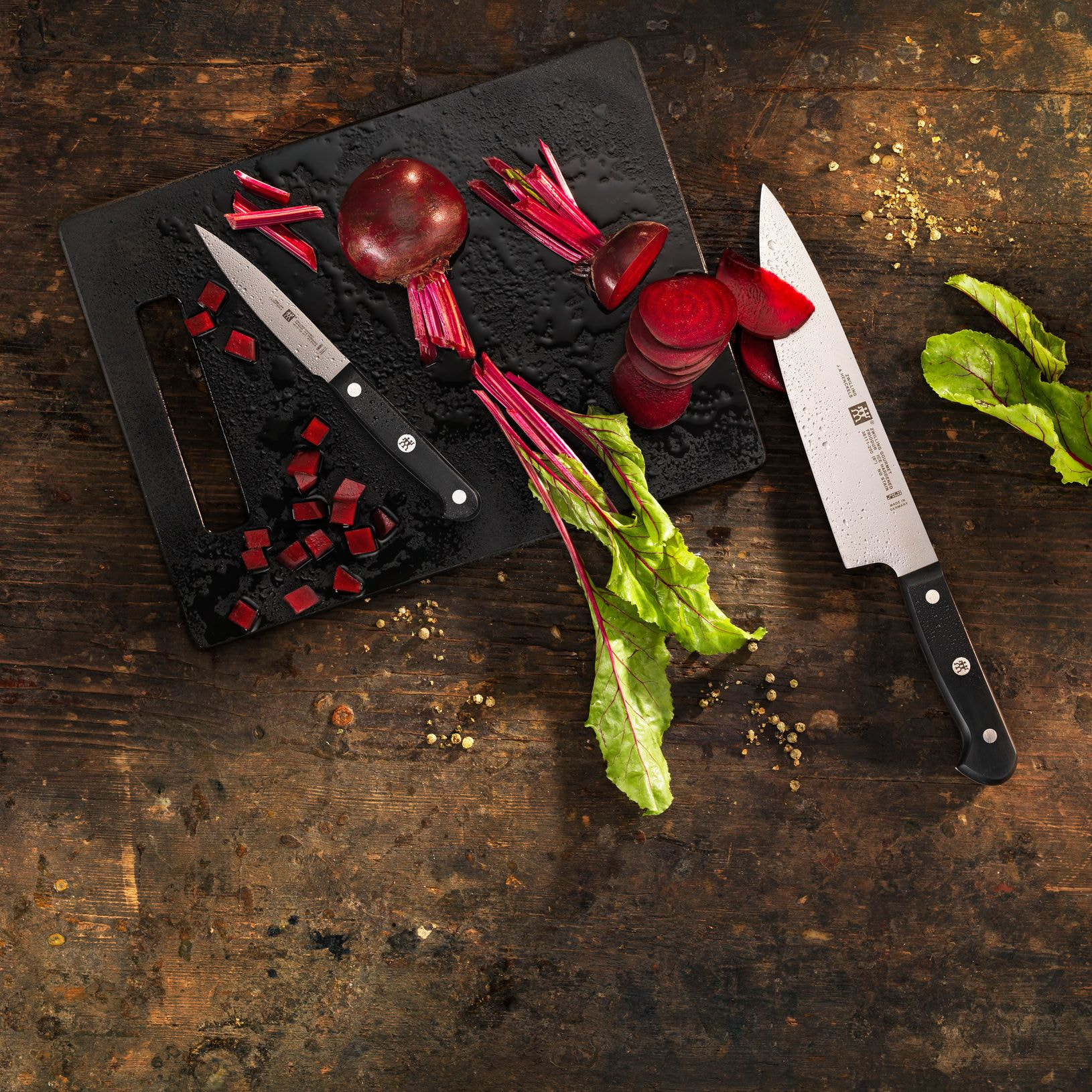 Set de Couteaux, 2-pcs, Acier Spécial Inoxydable, Noir, Gourmet