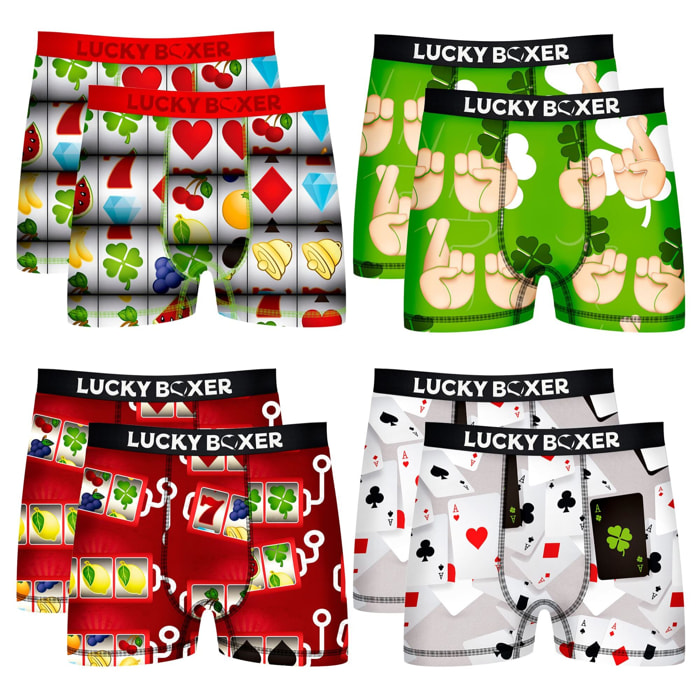 Pack 8 calzoncillos Lucky Boxer en varios colores estampados para hombre