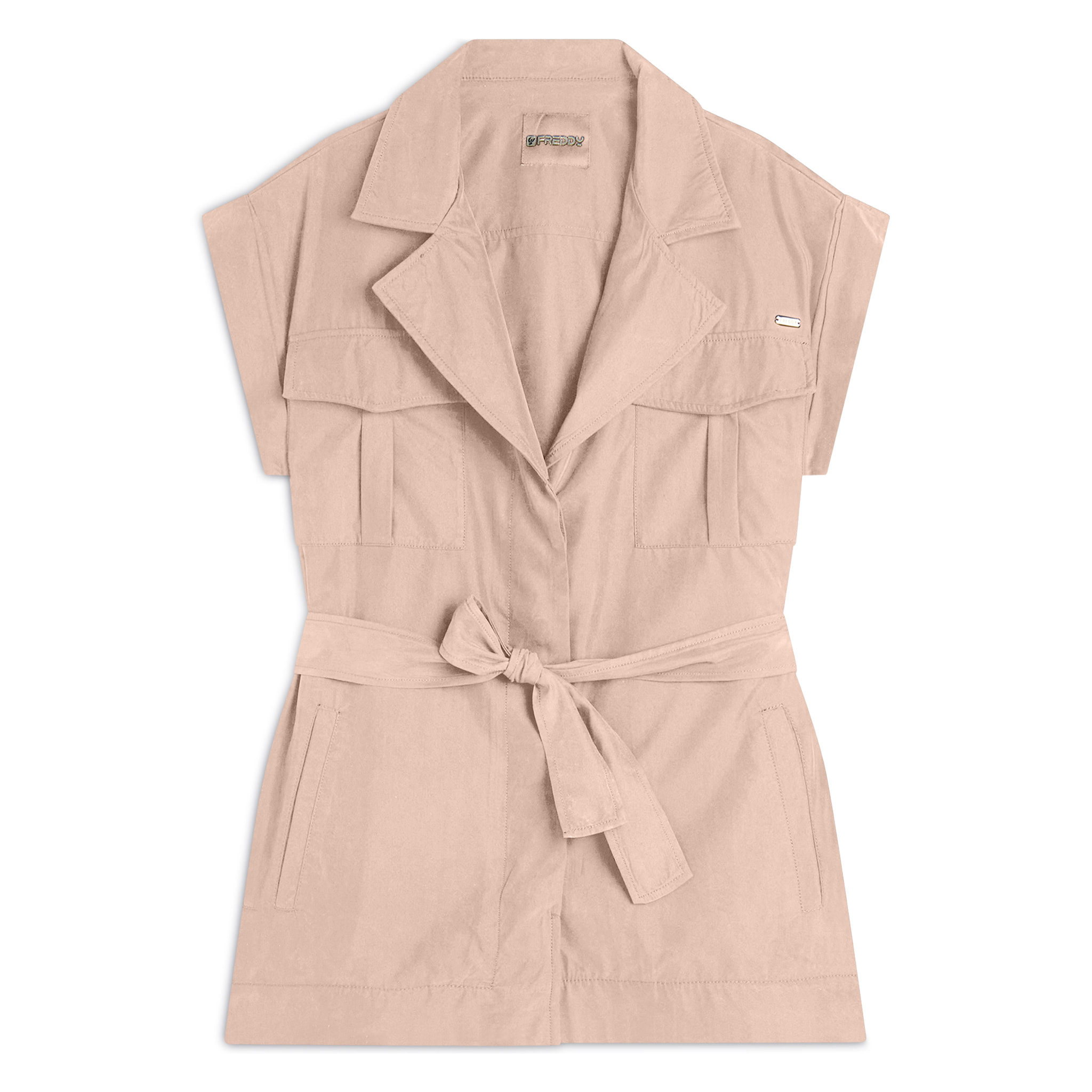 Trench donna senza maniche con cintura in vita