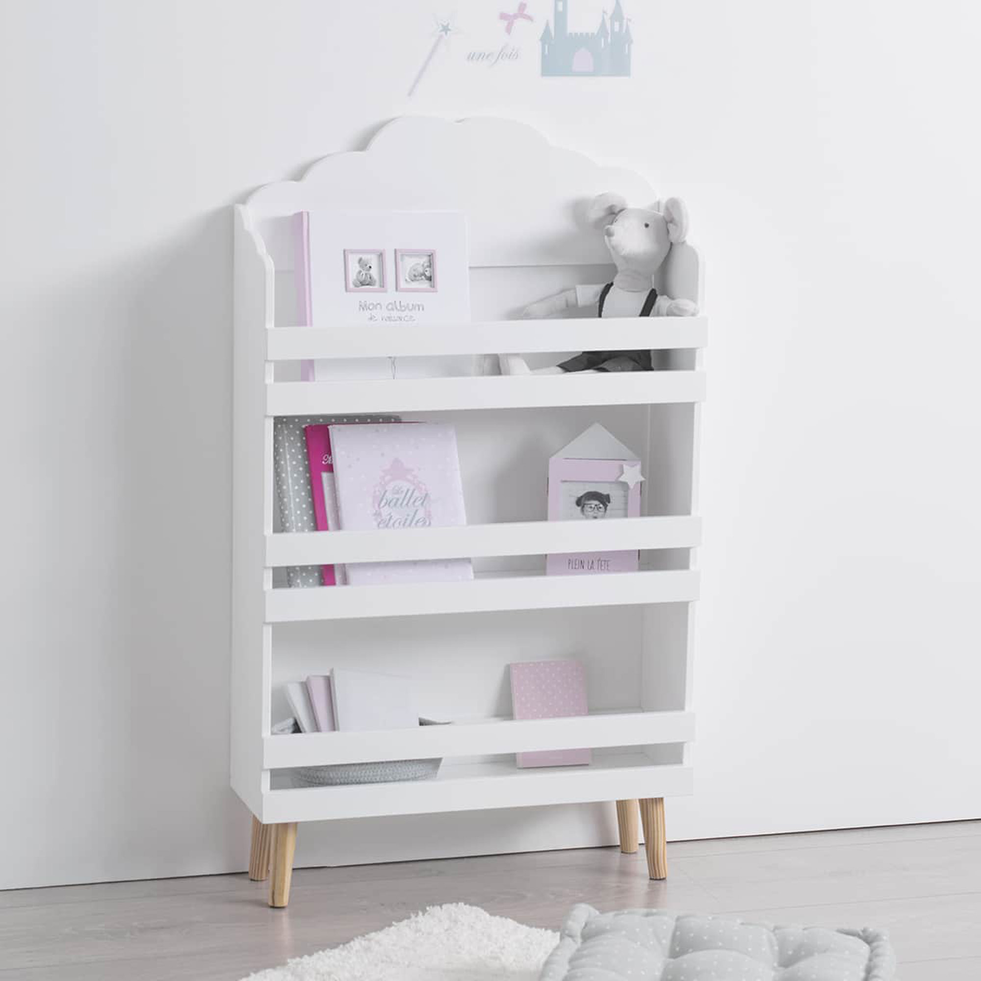 Libreria infantil efecto nube color blanco|L. 58 x D. 18 x H. 100 cm