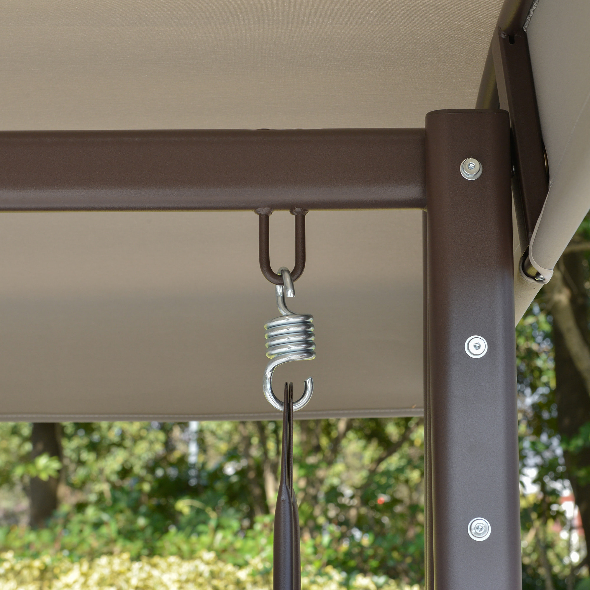 Columpio Balancín de Jardín de 3 Plazas con Techo Parasol 2 Cojines Bandeja para Bebidas y Marco de Metal para Terraza Balcón Exterior Carga Max. 360 kg 116x206x183 cm Gris