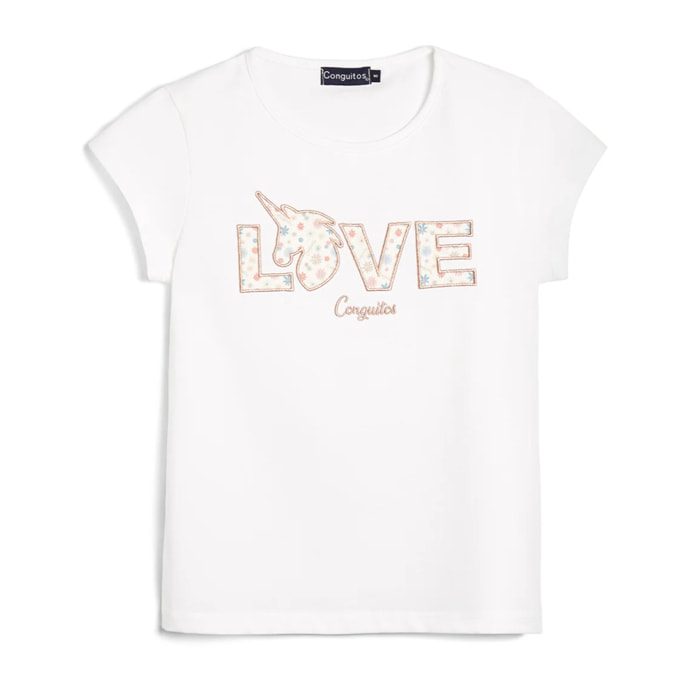 Camiseta de Niña Estampado Unicornio Blanco