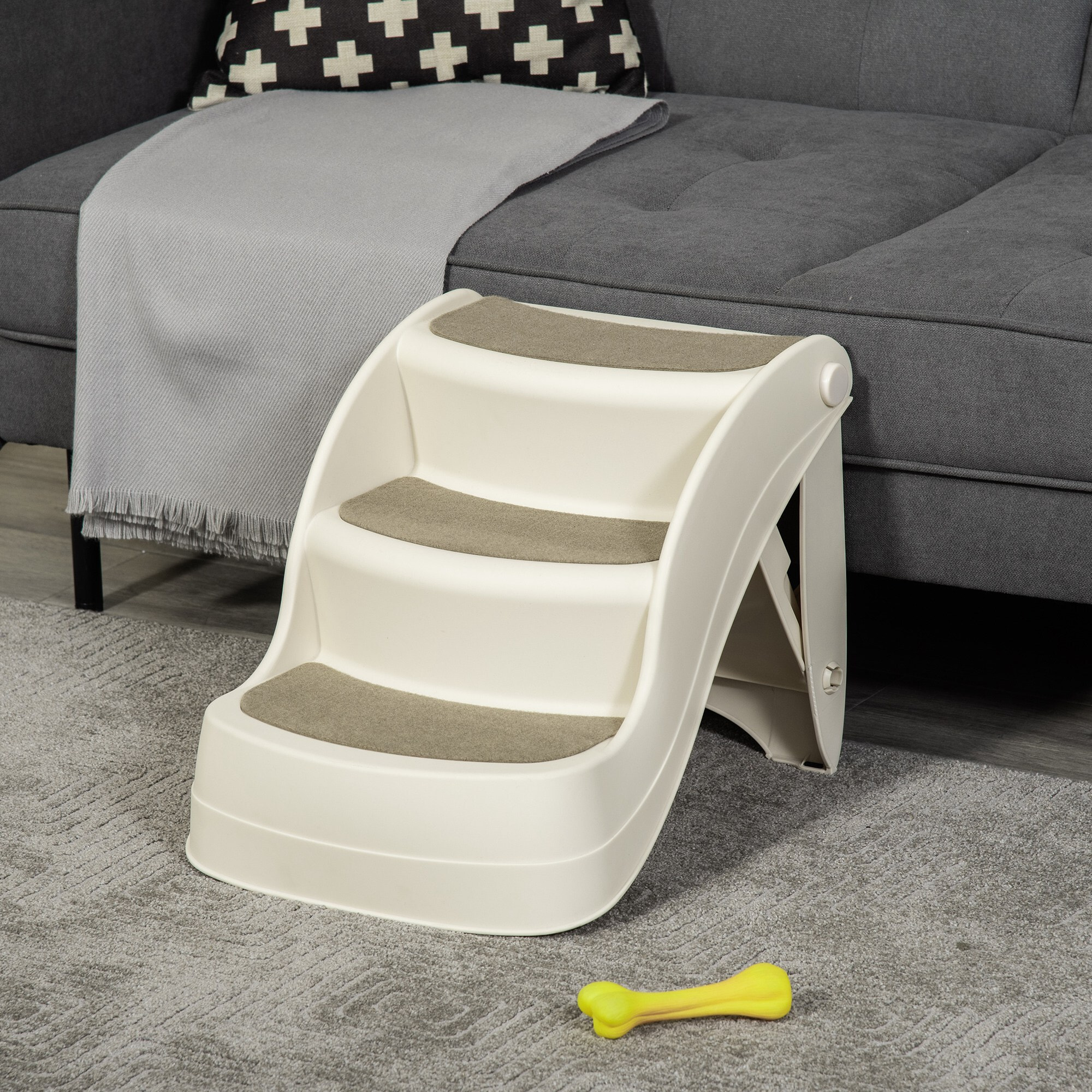 Escalier pour chien animaux pliable 3 marches antidérapant max. 10Kg plastique crème