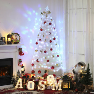 Sapin de Noël artificiel blanc sapin lumineux fibre optique + 220 LED couleurs RVB 7 modes support pied inclus Ø 80 x 180H cm 220 branches étoile sommet brillante