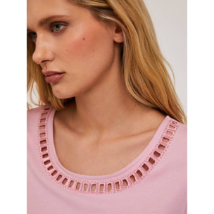 Motivi - Camiseta con escote bordado - Rosa
