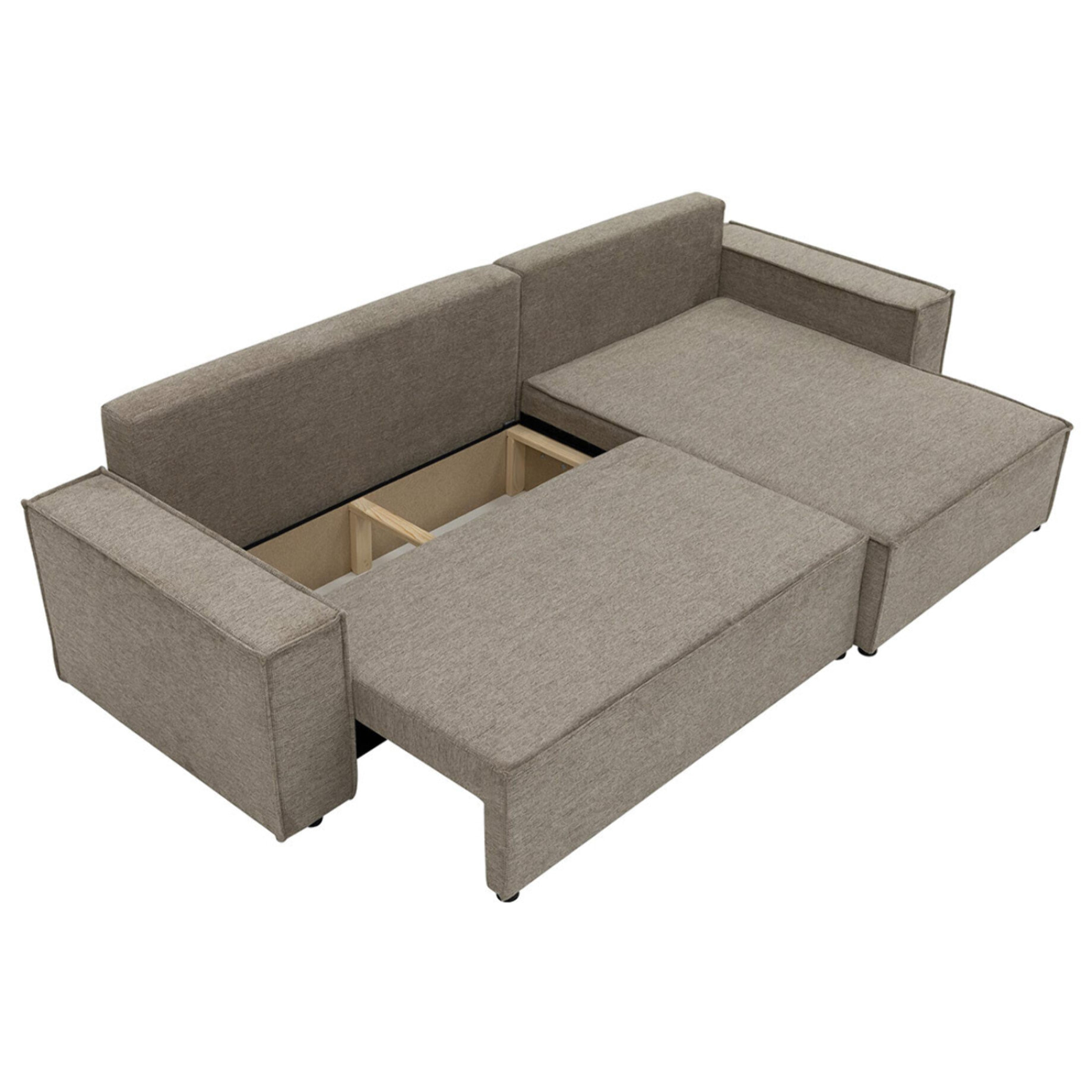 Cezanne - Canapé d'angle réversible 5 places convertible avec coffre en tissu texturé - Marron