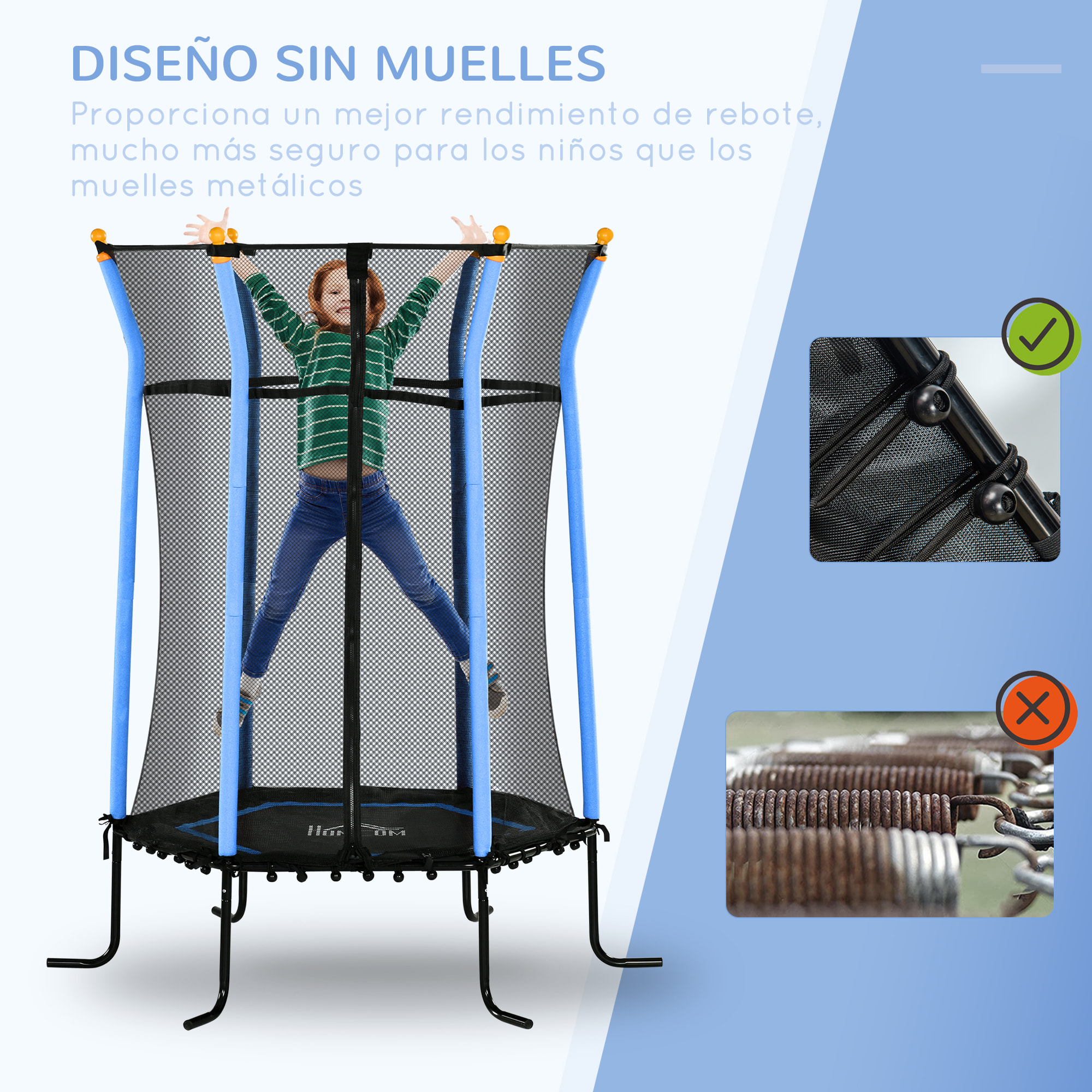 Cama Elástica Infantil de Jardín Ø163,5 cm Trampolín para Niños de +3 Años con Red de Seguridad y Marco de Acero para Interior Exterior Carga 50 kg Negro y Azul