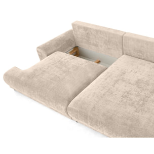 Nelly - canapé d'angle droit 4 places convertible avec coffre en velours texturé - Beige