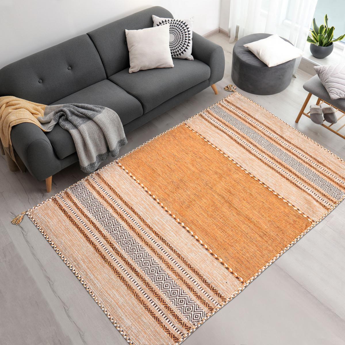 Tapis kilim fait main en coton motif ethnique BUVO