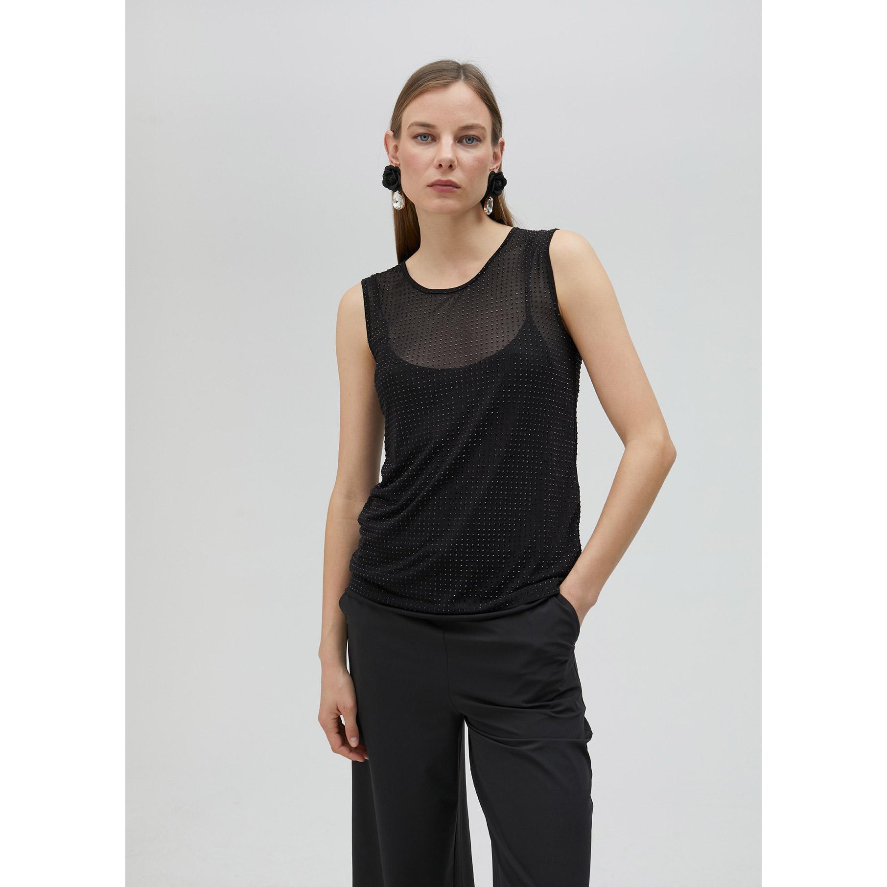 Top di tulle con strass