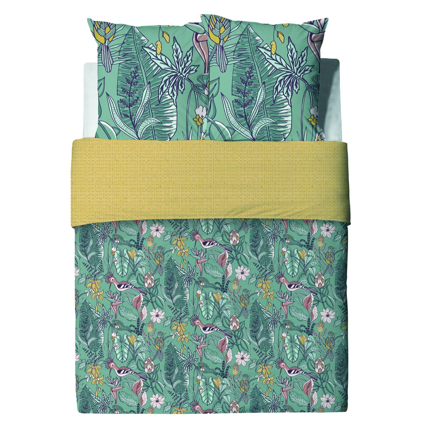 Parure housse de couette imprimé 100% coton - hupia - jaune